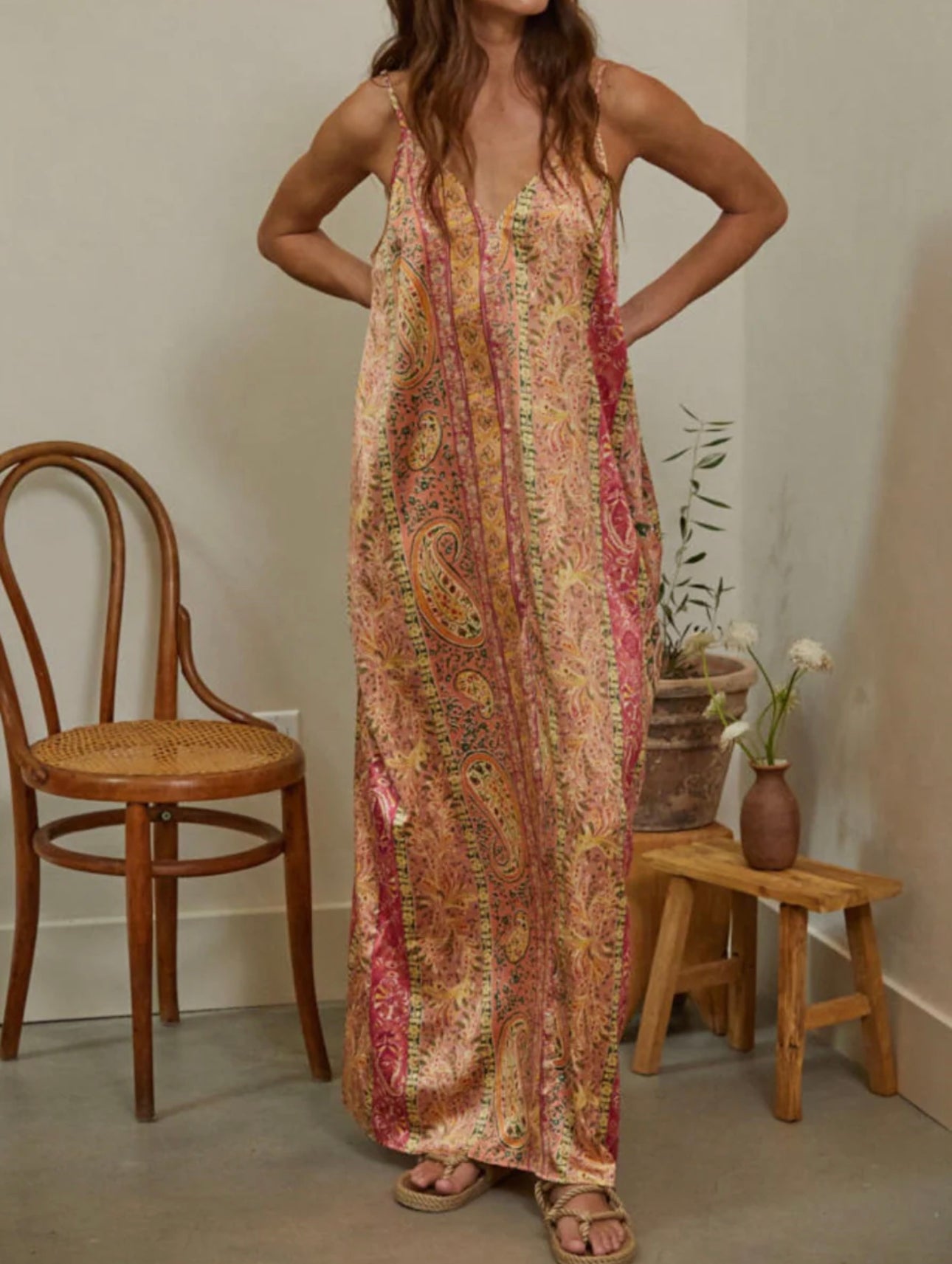 pink scarf print dress Style Cheat Peony Soft Chiffon Maxi Dress with Scarf in Pink