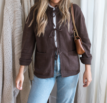 Load image into Gallery viewer, Teddy Tie Front Cardigan | Brown