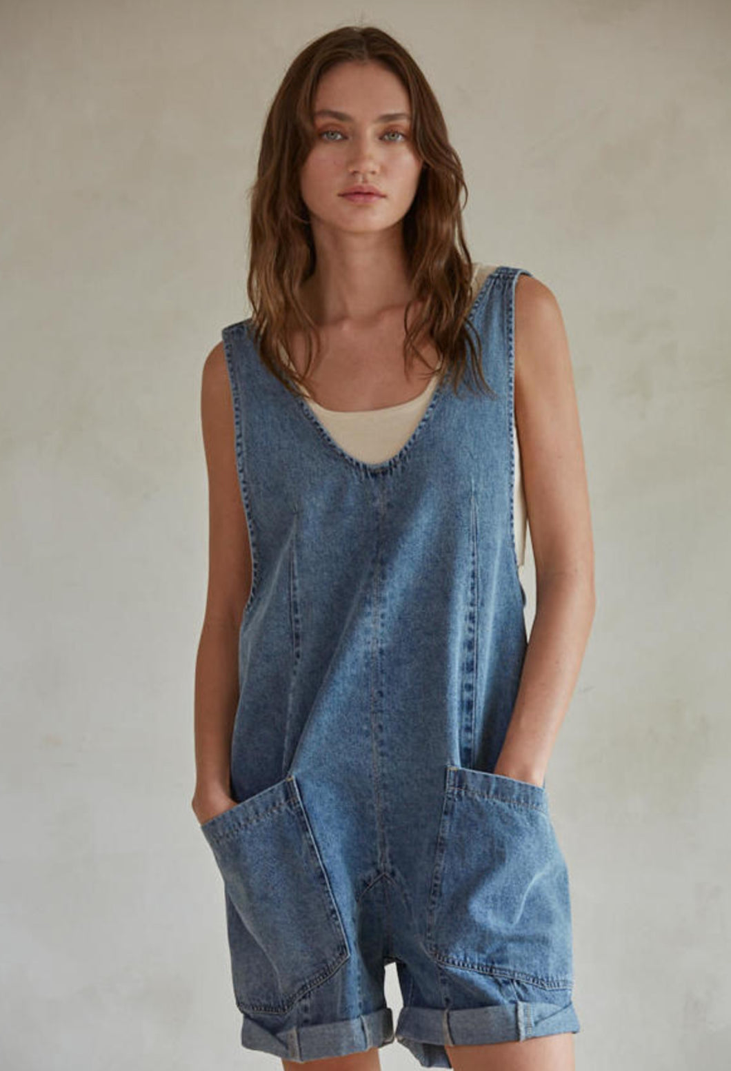 Junie Denim Romper | Medium Wash