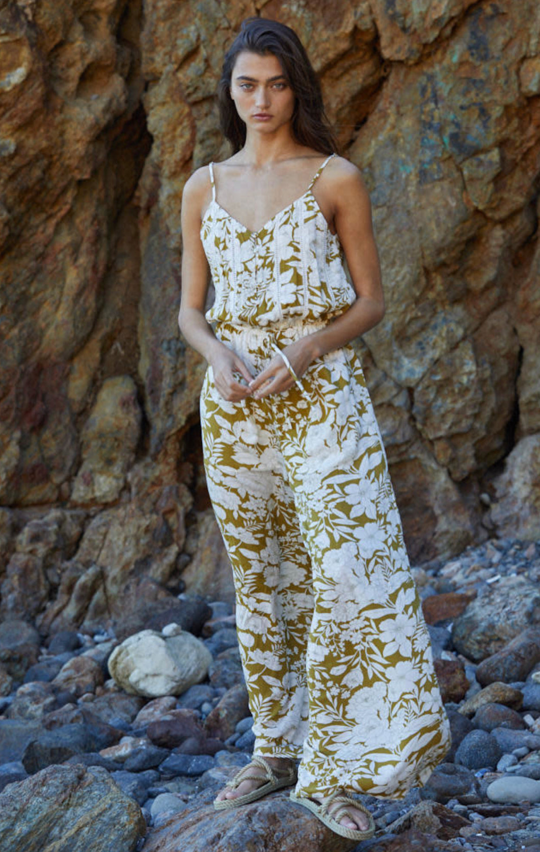 Ricky Floral Jumpsuit | Chartreuse + White