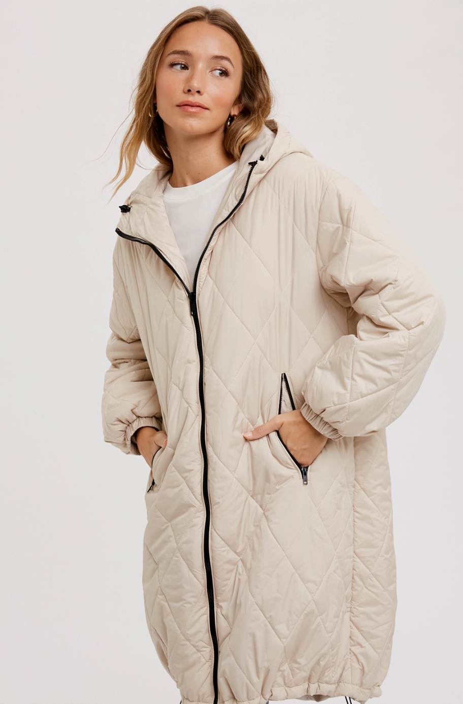 Longline Quilted Jacket | Cream