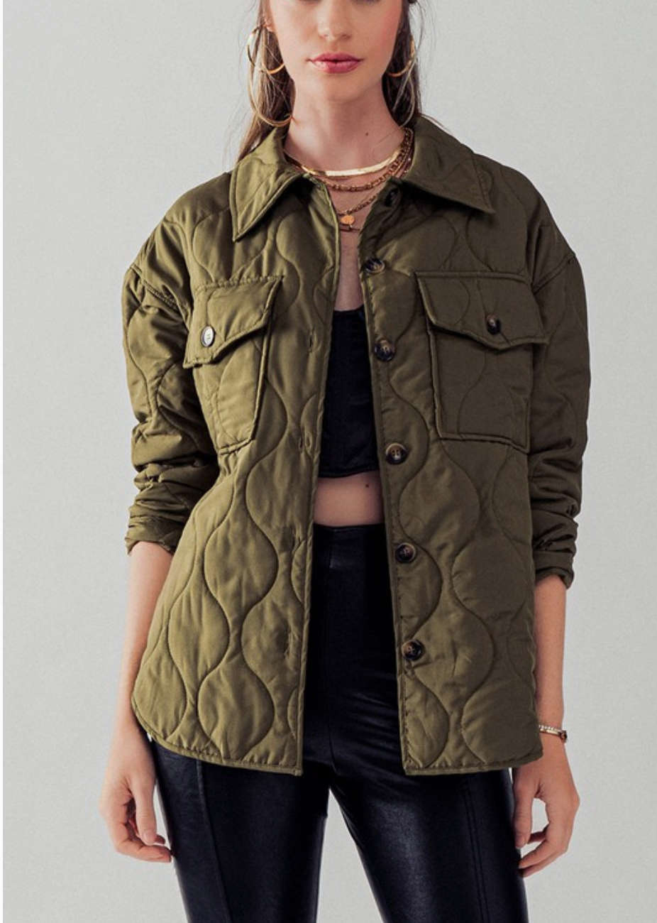 Quilted Collared Jacket | Olive