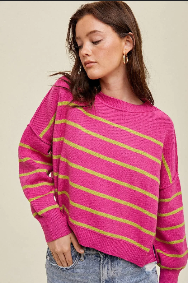 Becky Crop Sweater | Magenta + Lime