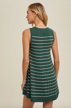 Load image into Gallery viewer, Fran Striped Pleated Mini Dress | Green + Grey
