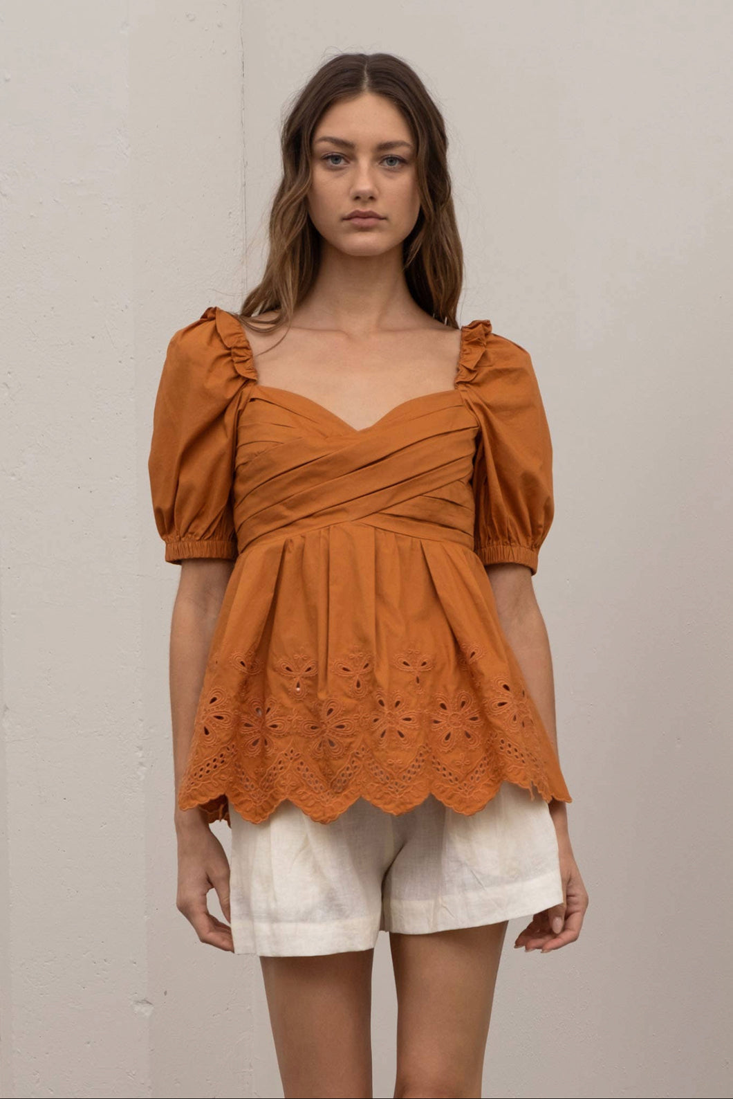 Maddie Eyelet Top | Rust