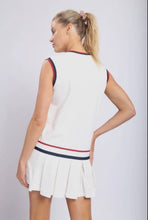 Load image into Gallery viewer, Fate Tennis Dress | White + Red &amp; Navy Stripe
