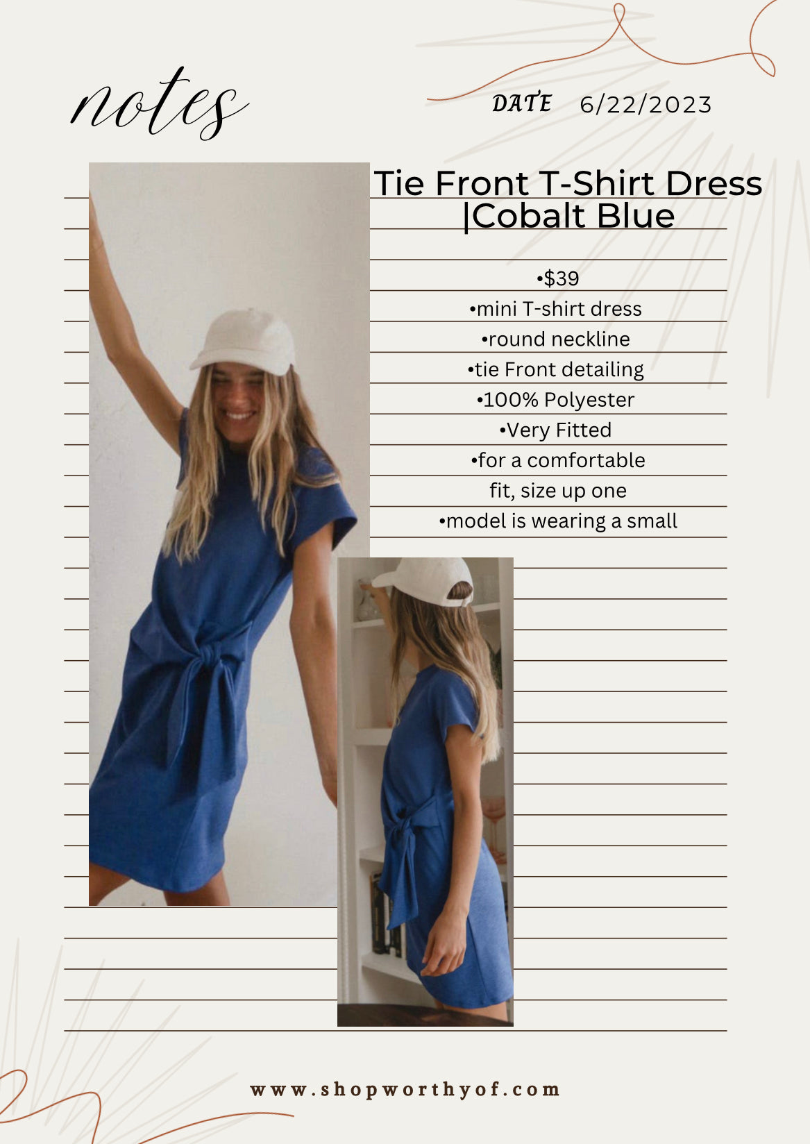 Tie Front T-Shirt Dress | Cobalt Blue  Worthy of
