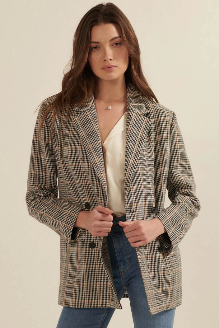 Houndstooth Blazer | Black + Brown