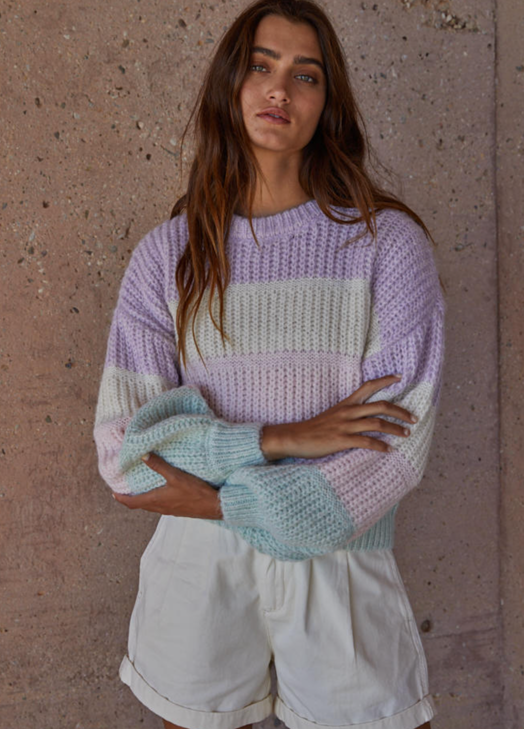 Wyatt Chunky Stripe Sweater | Lavender + Ivory